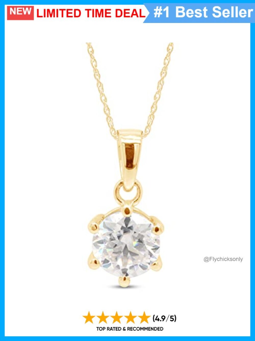 14K Yellow Gold Over Sterling Silver Solitaire Pendant Necklace 1 CT Moissanite